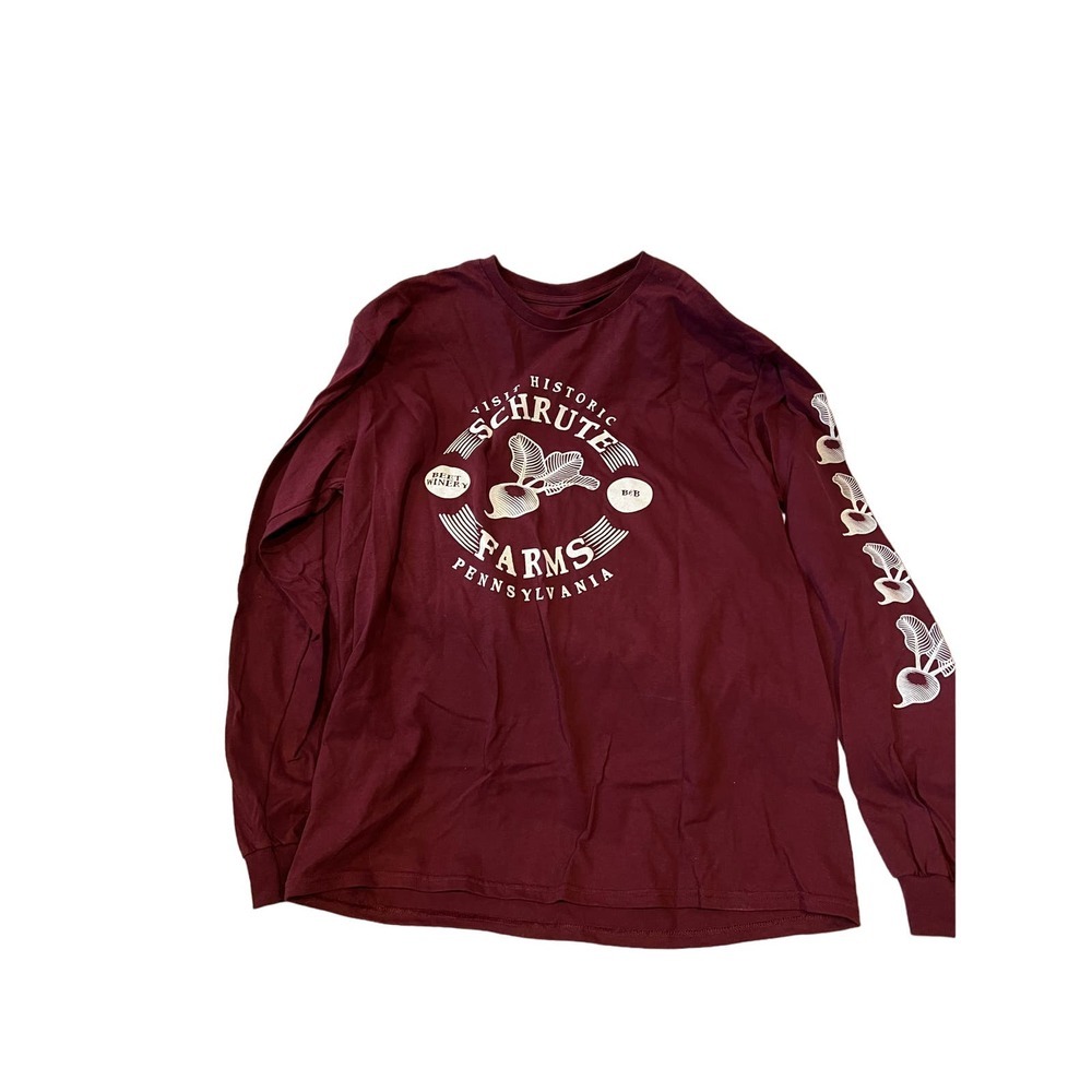The Office Schrute Farms Burgundy Long Sleeve Shirt Mens L
